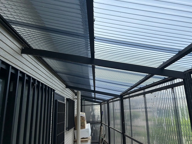 甲斐市　波板工事　波板ポリカ　張り替え工事　火災保険適用